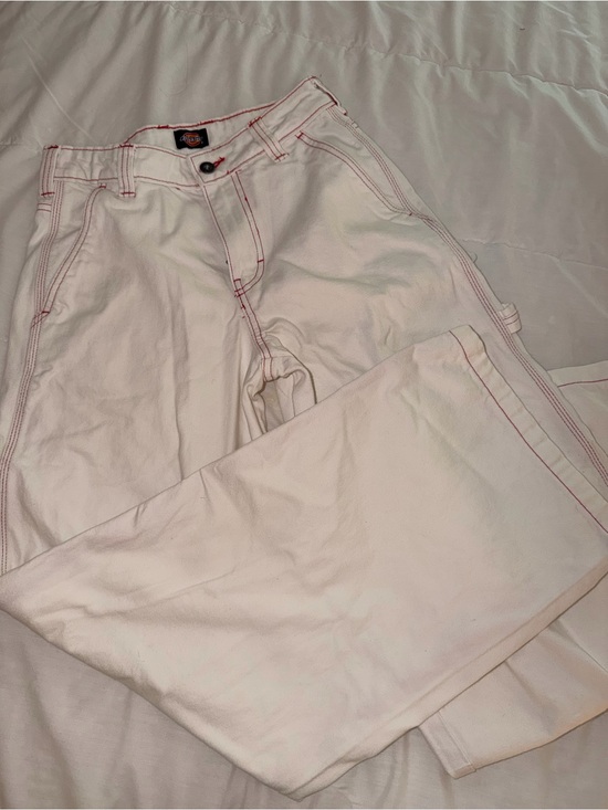 Dickies Denim - Dickies White Carpenter Pants with Red Topstitching